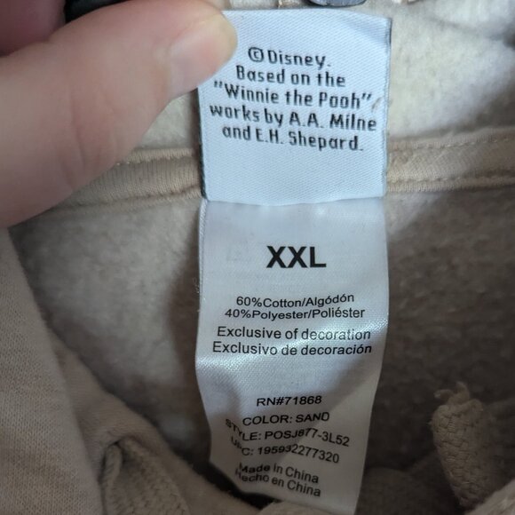 Winnie the Pooh Tan Sweatshirt Hoodie, XXL 2XL - Picture 5 of 6